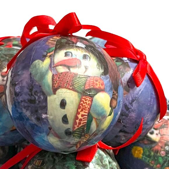 12 Victorian Frosty the Snowman 10" Christmas Ornaments Paper Mache Decoupage - Picture 4 of 7
